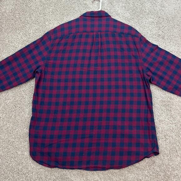 J Crew Flannel Shirt Blue Red Check Button Up Long Sleeve Mens XL Burgundy Navy - Picture 6 of 9